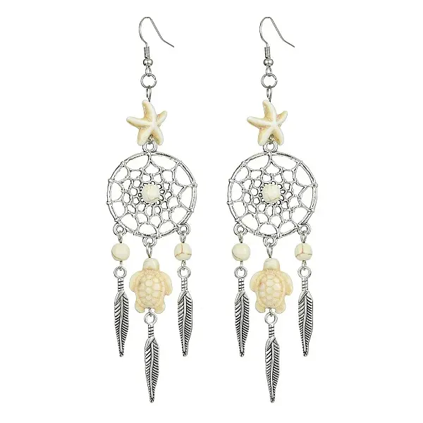 Web with Feather Alloy Chandelier Earrings