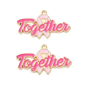 Breast Cancer Awareness Ribbon Zinc Alloy Enamel Pendants