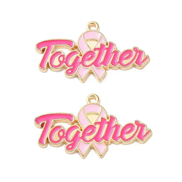 Breast Cancer Awareness Ribbon Zinc Alloy Enamel Pendants