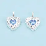 925 Sterling Silver Pave Cornflower Blue Cubic Zirconia Heart Pendants