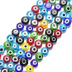 Handmade Evil Eye Lampwork Flat Round Bead Strands