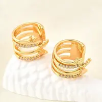Brass Micro Pave Clear Cubic Zirconia Cuff Earrings