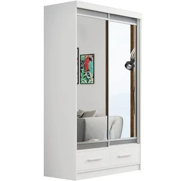 Šatní skříň Se Zrcadlem Margo 120cm Dub Bílý Mat/Šedá