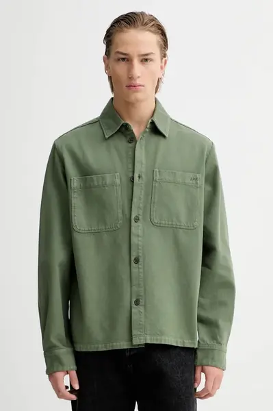 Bavlněná košile A.P.C. Surchemise Leon pánská, zelená barva, regular, s klasickým límcem, COGZV.H32019