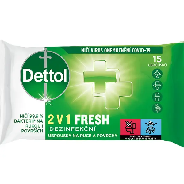 Dettol Dezinfekční ubrousky 2v1 na ruce a povrchy 15 ks