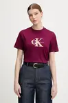 Bavlněné tričko Calvin Klein Jeans dámské, vínová barva, LV047E819G
