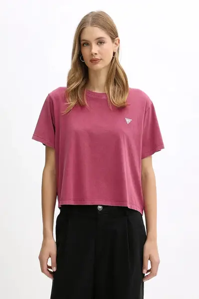 Bavlněné tričko Guess Jeans dámské, vínová barva, W5BI23 K8HM0