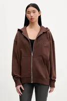 Bavlněná mikina Hugo Blue Doa_B_3 dámská, hnědá barva, s kapucí, s aplikací, 50553980