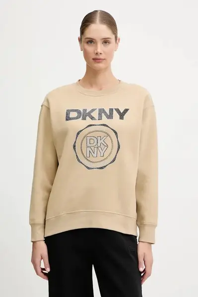 Mikina Dkny dámská, béžová barva, s potiskem, DP5T1340