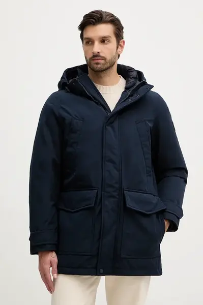 Péřová bunda Tommy Hilfiger tmavomodrá barva, zimní, MW0MW40632