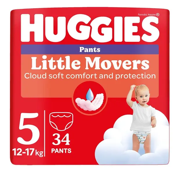 Huggies Little Movers Pants 5 12-17 kg jednorázové plenkové kalhotky 34 ks