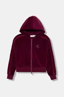 Dětská mikina Calvin Klein Jeans vínová barva, s kapucí, hladká, IG0IG03088