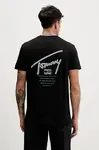 Bavlněné tričko Tommy Jeans pánské, černá barva, s potiskem, DM0DM22320