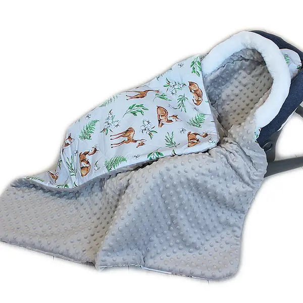 Baby Nellys Bavlněná oboustranná dečka 3v1 s minky a kožešinkou, 90x90 cm, srnky