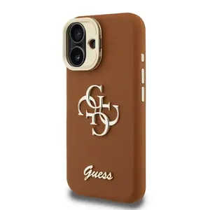Zadní kryt Guess PU Grained 4G Logo Stand Camera Frame pro Apple iPhone 16, hnědá