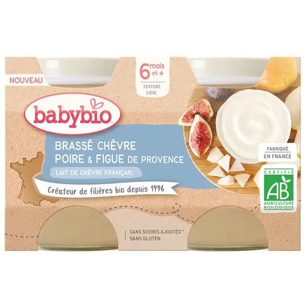 Babybio Brassé Svačinka z kozího mléka hruška a fíky 2x130 g