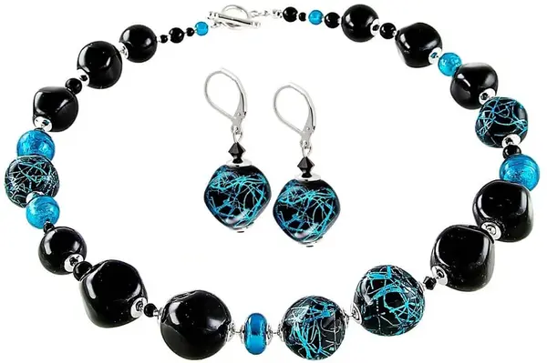 Lampglas Elegantná súprava šperkov Turquoise Icon z perál Lampglas s rýdzim striebrom CQ3 (náhrdelník, náušnice)