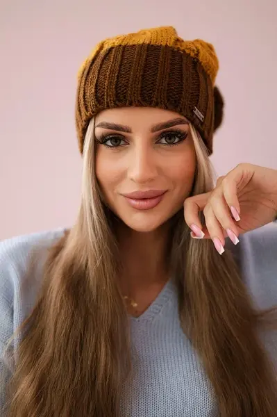 marka niezdefiniowana Fleecová čepice Paris K212 hořčicová+hnědá