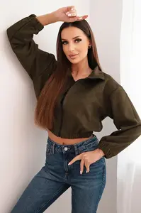 Semišová mikina na zip v khaki barvě