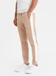 Ombre Men's sweatpants joggers with contrasting stripes - beige