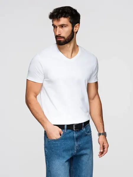 Ombre BASIC men's classic cotton T-shirt with a crew neckline - white
