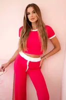 Kesi Włoski Žebrovaný komplet halenka + kalhoty se širokou nohavicí fuchsie