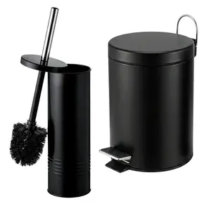 Relaxdays SET Černý 2-dílný pedálový koš WC kartáč