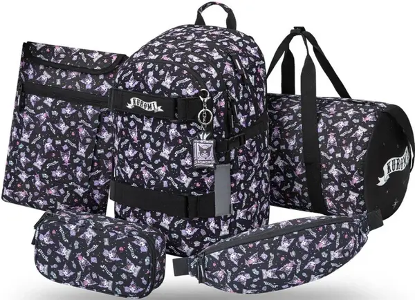 5 SET Skate Kuromi Black: batoh, penál, sáček, ledvinka, obal na notebook