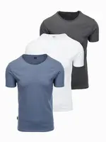 Ombre BASIC men's cotton shirt set with round neckline - white/graphite/blue denim