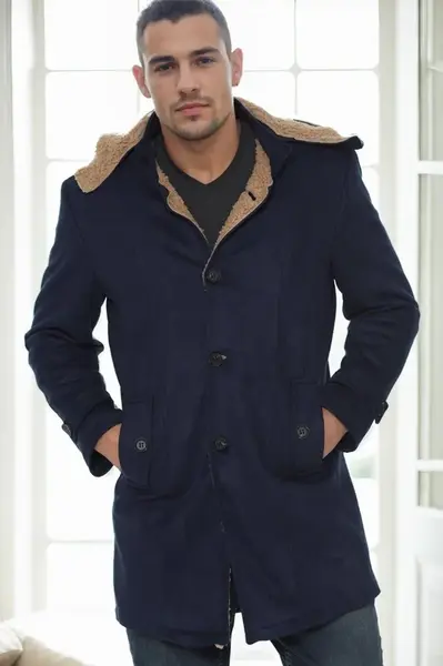 PLT8399 DEWBERRY SUEDE LOOK MEN'S COAT-NAVY BLUE-2