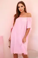 Kesi Włoski Dámské viskózové šaty s vázáním na rukávech, cukrově růžové