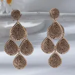 Teardrop Alloy Raffia Dangle Stud Earrings