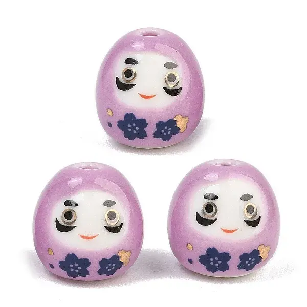 Cute Hand Painted Mini Daruma Porcelain Beads