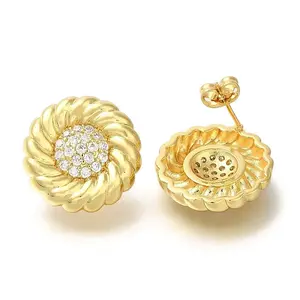 Rack Plating Brass Micro Pave Clear Cubic Zirconia Stud Earrrings