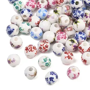 Printed Floral Printed Porcelain Beads