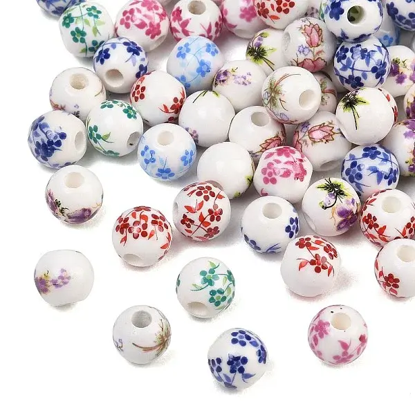 Printed Floral Printed Porcelain Beads