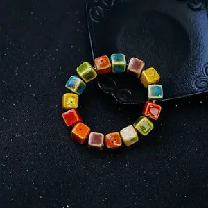 Cube Handmade Porcelain Beaded Stretch Bracelets for Men