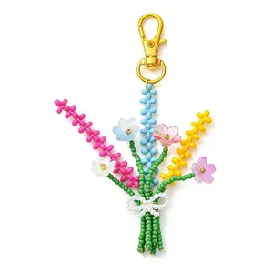 Copper Wire Wrapped Glass Seed Beads Bouquet Pendant Decorations