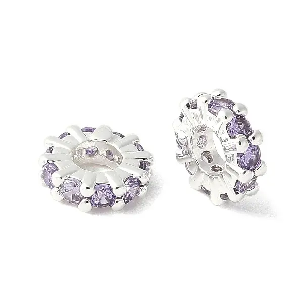 Brass Micro Pave Cubic Zirconia Beads