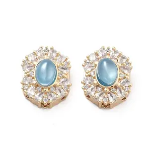 Brass Light Sky Blue Glass Oval Multi-Strand Links