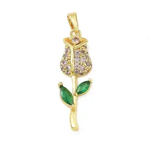 Brass Micro Pave Colorful Cubic Zirconia Pendants