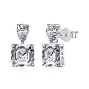 Rhodium Plated 925 Sterling Silver Micro Pave Cubic Zirconia Ear Studs for Women