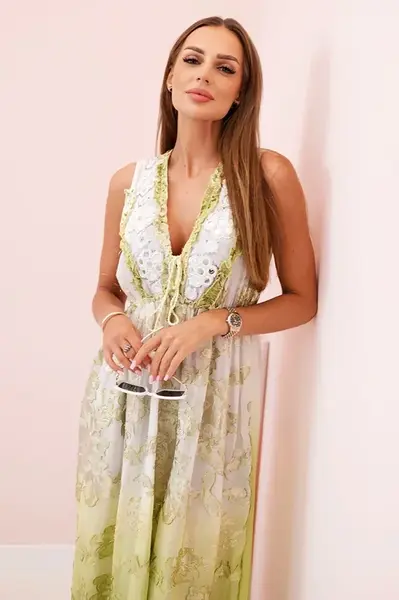 Kesi Włoski Dámské viskózové šaty s výšivkou oliva