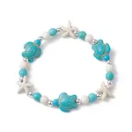 Turtle & Starfish Synthetic Turquoise Beaded Stretch Bracelet