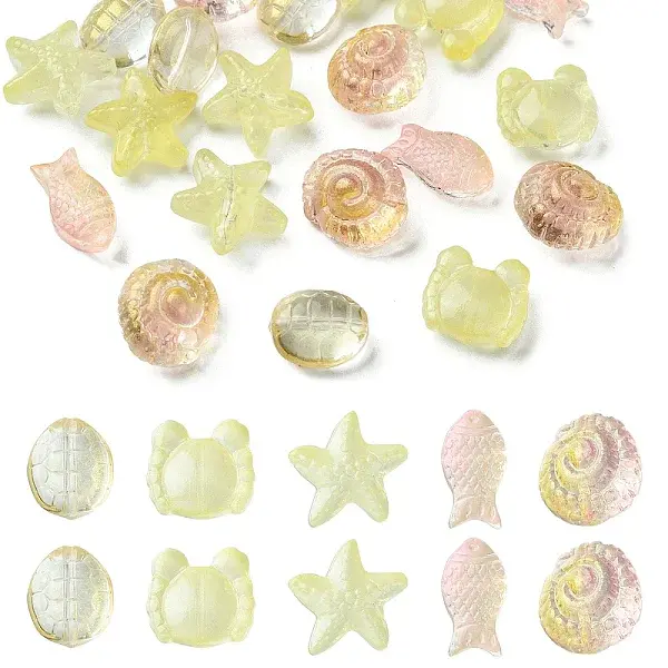 25Pcs 5 Style Ocean Themed Transparent Glass Beads Sets