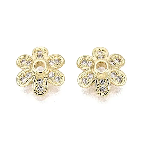 Brass Micro Pave Clear Cubic Zirconia Bead Caps