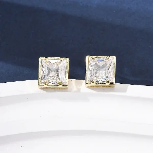 Brass Micro Pave Clear Cubic Zirconia Stud Earrings