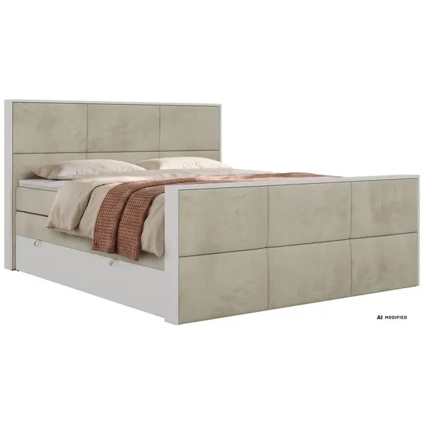 MKS POSTEL BOXSPRING DELVIT KING DUO 200/200 - Béžová Samet - Topper Visco - H4
