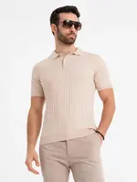 Ombre Men's SLIM FIT viscose vertical striped polo shirt - beige