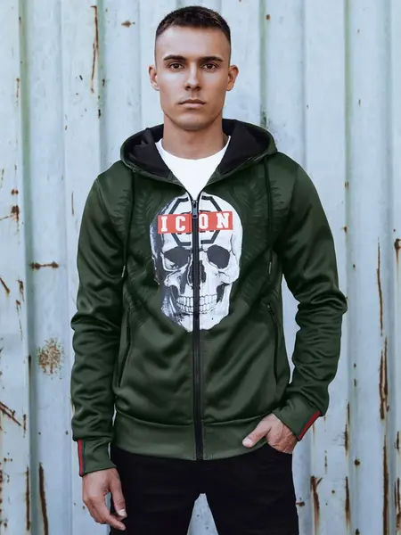 Pánská zelená mikina s kapucí a zipem